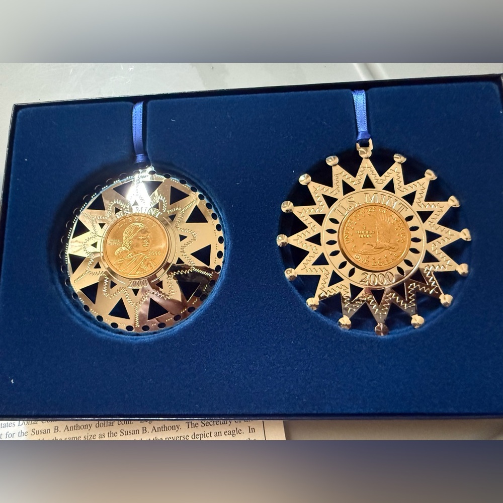 Gold and Silver Starburst Holiday Ornaments - Set of 2